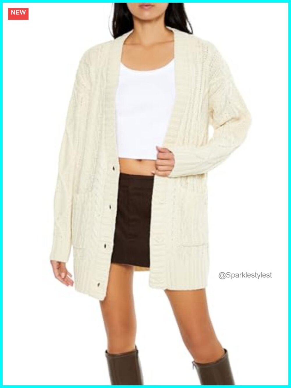 Chunky Knit Cardigan Button Front Dropped Sleeve Sweater